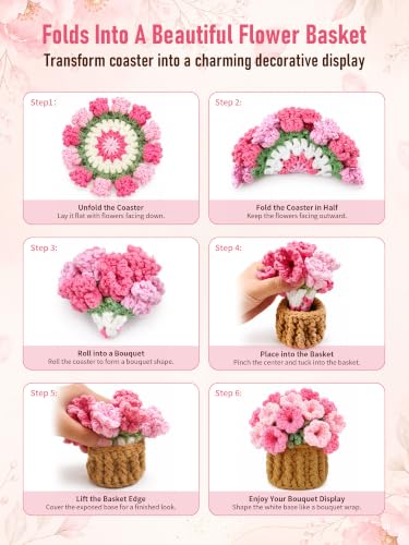 KQJS Crochet Flower Bouquet Coasters, Cotton Tulip Gifts for Home Decor 1Pc - image 3