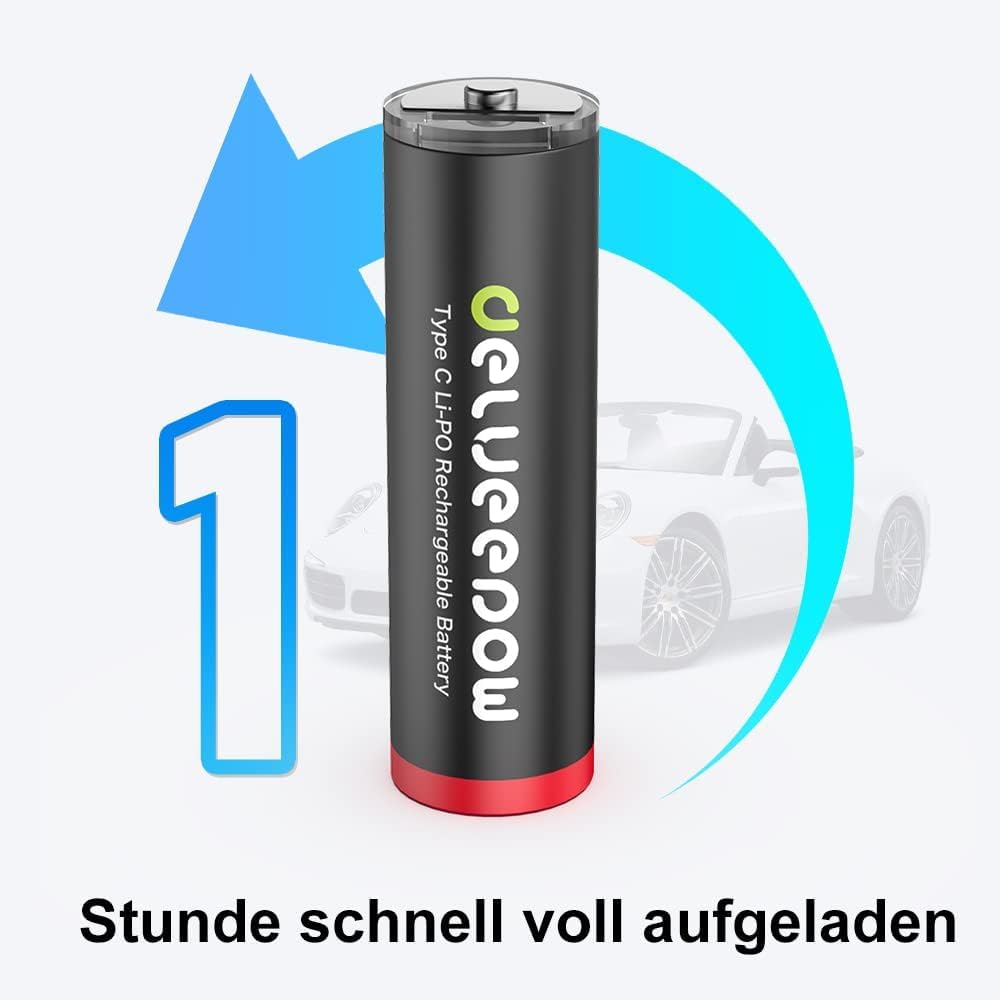 Piles Rechargeables AA 1,5V Lithium 3400mWh de Haute capacité,Pile AA Lithium Rechargeable 1500 Cycle USB C 8 Piles