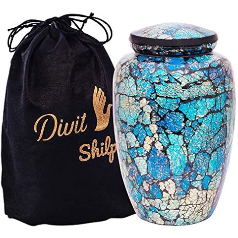 Divit Shilp Cremation Urn for Human Ashes with Satin Bag, for Adults up to 200 lbs | Large Handcrafted Funeral Urns by Divit Shilp (Blue Mosaic New, Adult) Cover