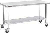Vista 61 de DuraSteel Carrito de acero inoxidable NSF de 30 x 72 pulgadas, mesa de preparación de alimentos resistente con estante inferior, isla de cocina