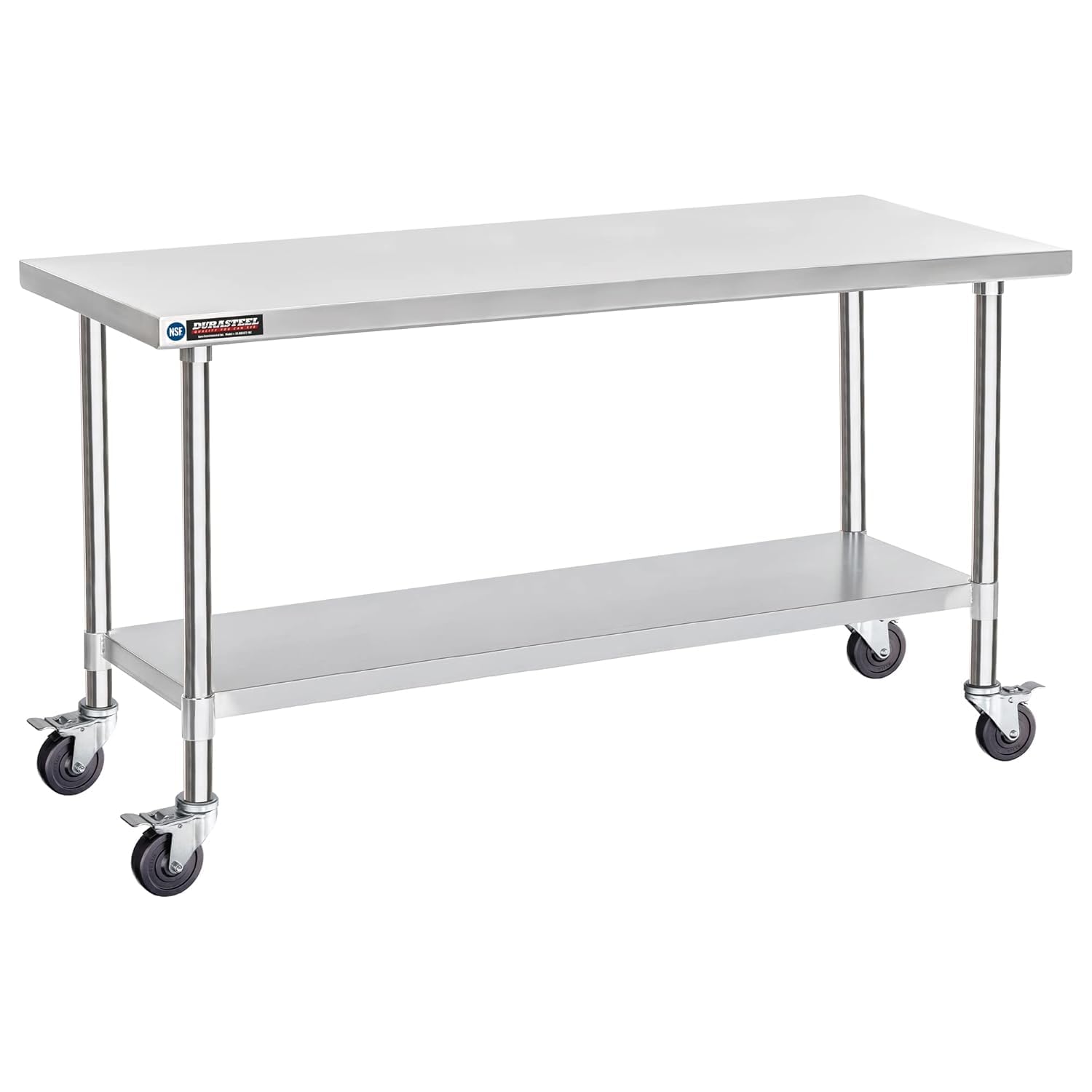 DuraSteel 30x72 NSF Stainless Steel Cart Work Table - Heavy Duty Rolling Food Prep Table Countertop Island - Metal Utility Cart on Wheels Caster,