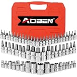 AOBEN 64Pcs Master Torx Bit Socket and External Torx Socket Set, 1/4, 3/8, 1/2-inch(E4-E24, T6-T70,T