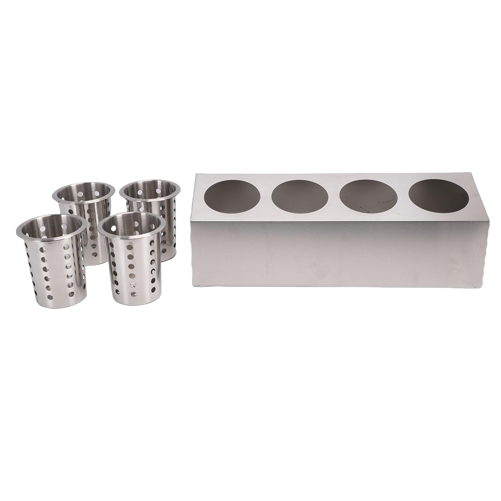 Soporte para Utensilios de Encimera de Acero Inoxidable, Organizador de Cubiertos con Cilindros de Drenaje Desmontables, Carrito de Almacenamiento de Cubiertos para Tenedores (4 compartimentos)