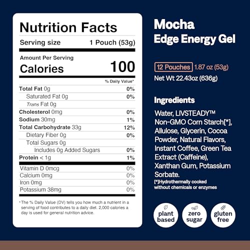 Image of UCAN Edge Energy Gel Shots, Mocha + Caffeine (12, 2 Ounce Packets) for Running, Training, Workouts, Fitness, Cycling, Crossfit | Sugar-Free, Vegan, & Keto Friendly Energy