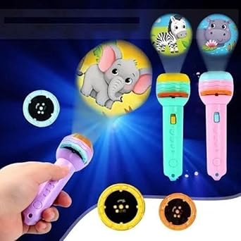 Mini Projector Torch Toy with 3 Slides, 24 Patterns - Safe, ABS Material, Easy, Creative Learning & Bedtime Stories, Transform to Night Light for Ultimate Comfort