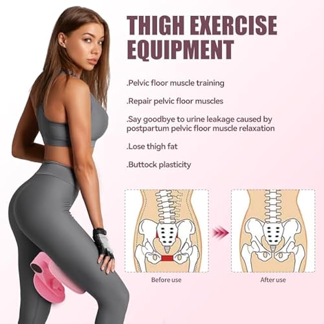 360¡ã Rotation Thigh Master Thigh Exerciser, Inner Thigh Exerciser Equipment for Women with Three-Gear Adjustment, Pelvic Floor Muscle Repair Trainer Kegel Exercise, Pink