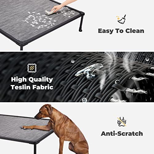 Veehoo Large Elevated Dog Bed – Chewproof Cooling Raised Dog Cots Beds, Black Metal Frame Pet Training Platform With Skid-Resistant Feet, Breathable Textilene Mesh, 42 X 30 X 7 Inch, Black Silver #TOP2