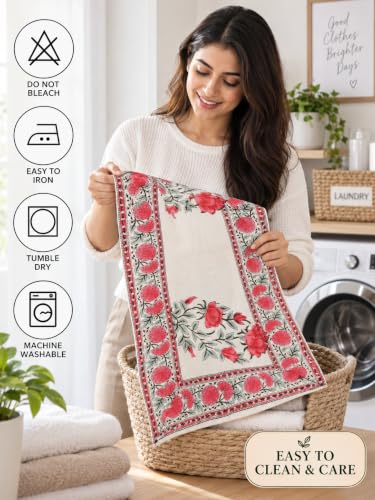 Image of Ravaiyaa - Attitude is Everything Hand Block Printed Cotton Table Runner | Floral Printed Table Runner for Home Decor, Kitchen | 60 x 16 Inch-(Red Lotus)