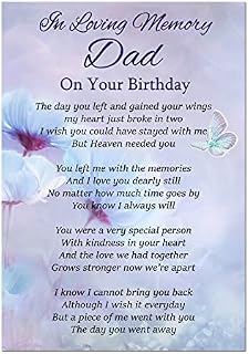 Loving Memory Dad On Your Birthday Memorial Card Graveside Poem & Ground Stake F316, Multicoloured, 148mm x 105mm