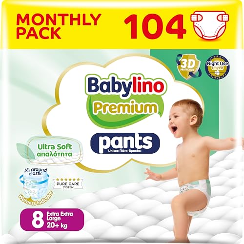 Babylino Premium Pants, Pañal Braguita Talla 8 con filtro Ultra Soft, XXL (20 + kg), 104 unidades