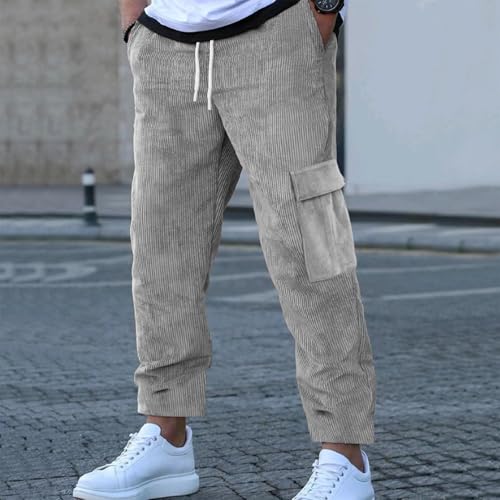 Men's Corduroy Pants Elastic Waistband Straight Leg Drawstring Soft Pants Casual Classic Solid Color Comfy Trousers2