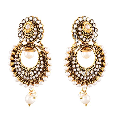 Women's Oxidized Traditional Pearl Ethnic Look Dangle Earrings