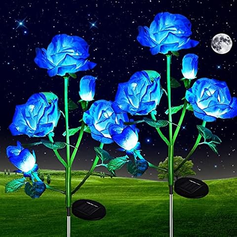 Luces Solares de Flores de Rosas, ZVO 2 Piezas10 LED Luces Solares Exterior Jardín Cover