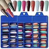 LoveOurHome 300pc Long Coffin Press on Nails Kit Colored Full Cover Fake Nail French Acrylic Tips Ballerina Artificial Fingernails Manicure Decor 15 Colors XMAS Gift for Women Girls