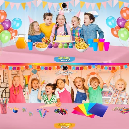 Image of Plastic Table Cloth Disposable 12 Pack 54 inch x 108 inch Rectangle | Pink Plastic table covers, durable disposable tablecloths, fade and tear-resistent table cover for party, event