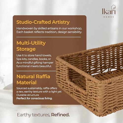 Image of Ikari Homes Rectangular Woven Raffia Basket, Natural Decorative Storage Tray I Boho decor storage vanity basket I Gifting Basket I Sustainable organisor Storage Basket (Large 12 in x 8 in)