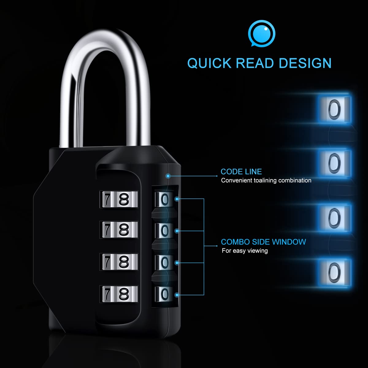 Close-up of the Diyife 4-digit combination lock mechanism and shackle.