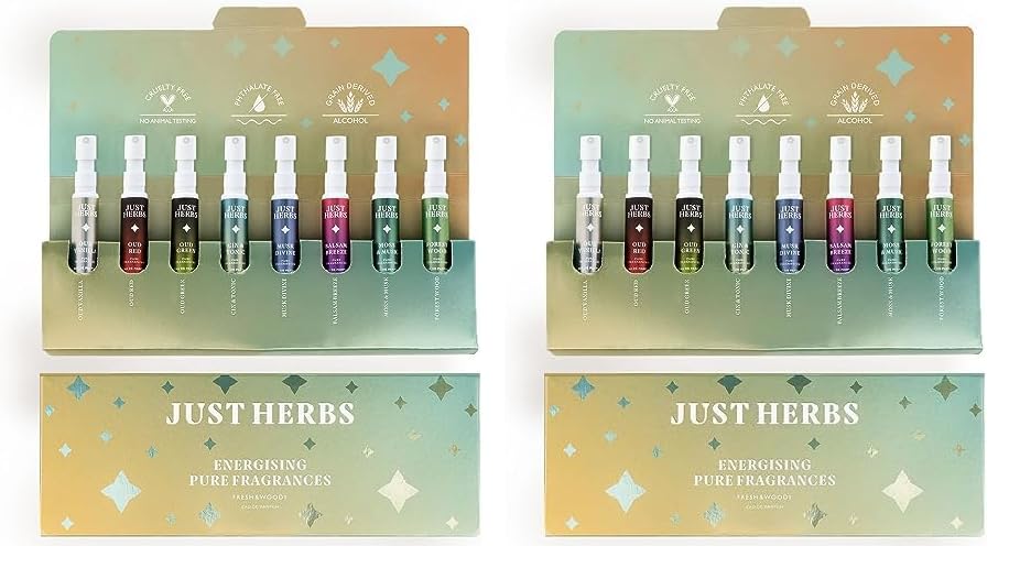 Image of Just Herbs EDP Perfumes Trial Set of 8 x 3ml Long Lasting Pocket Perfume Fragrances for Men and Women (Fresh & Woody)