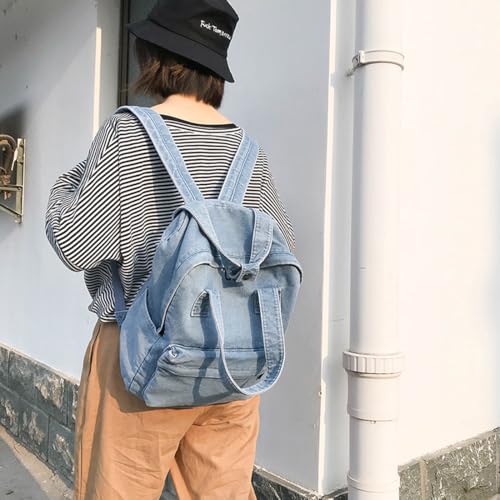 Image of MaxxCloud Vintage Denim Laptop Backpack Casual Canvas Daypack Handbag Purse Lightweight Rucksack Shoulder Bag