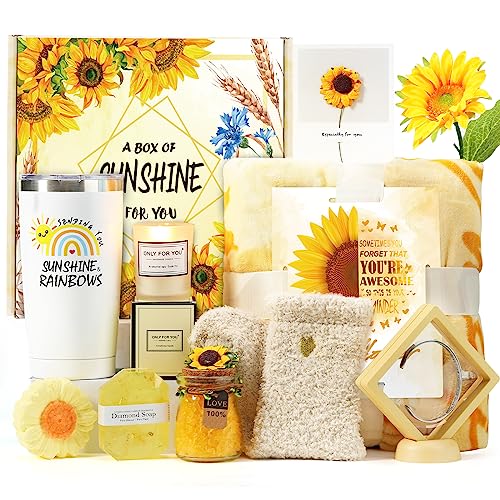 Image of Christmas Gifts for Women, Sending Christmas Sunflower Gift for Mom, 10 Pcs Spa Gifts for Women, Birthday Gift Sets, Unique Holiday Basket for Mom, Girlfriend, Wife, Sister,