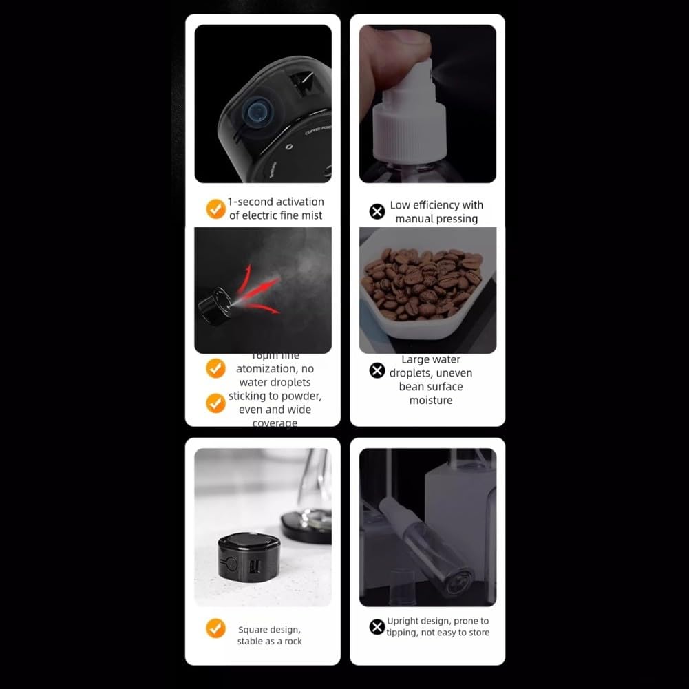 Atomiseur électrique antistatique pour grains de café avec pulvérisation nano-brume, grand réservoir pour une utilisation prolongée, fixation magnétique pour un rangement pratique, pour la cuisine ou