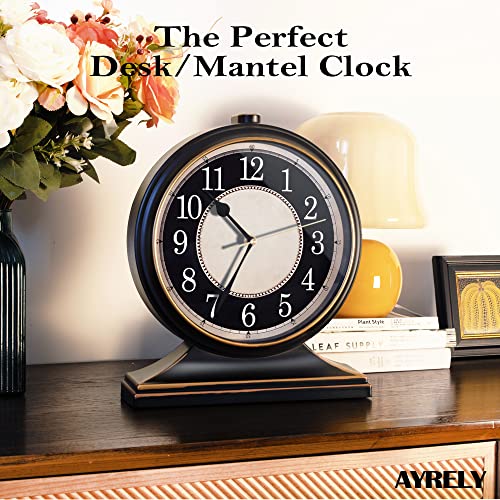 image for AYRELY Vintage Desk Clock Silent-Non-Ticking 10-inch dial Table Clock,
