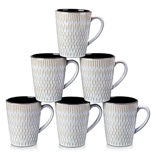 vancasso Pluvo Mugs Set of 6, 480ml Stoneware Coffee Cup and Mug, Microwave & Dishwasher Safe Tea Cups, Large Mugs for Hot Drinks, Beige