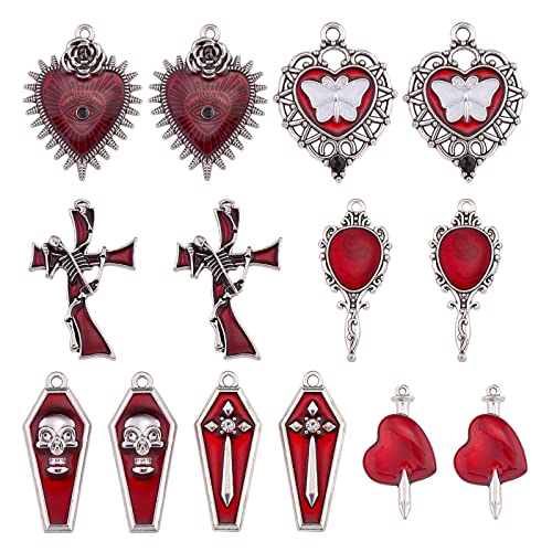 WEWAYSMILE 14-Piece 7-Style Enamel Charm Pendant Set, Crucifix & Alloy Charms for Halloween Decorations & Jewellery Making