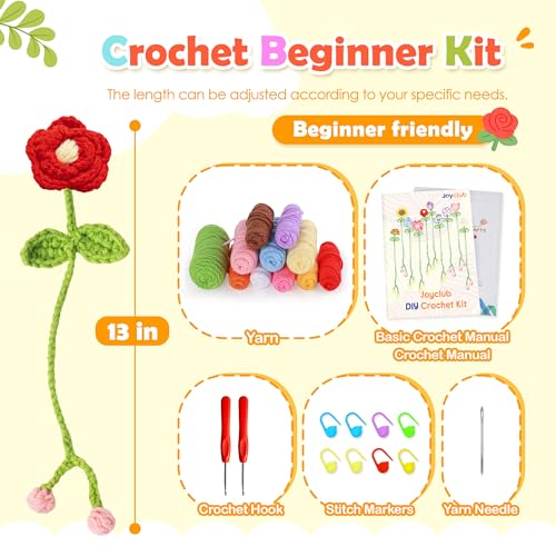 Image of Joyclub Crochet Kit for Beginners 10 Flower Bookmarks for Adults | Flower bookmark with video and written guidance; first projects and handmade gifts for crochet starter book lovers teacher