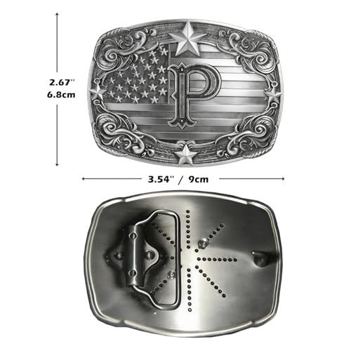 Image of Western Belt Buckle for Men Vintage Cowboy Rodeo Texas Initial Letter ABCDJMR to Z Belt Buckles