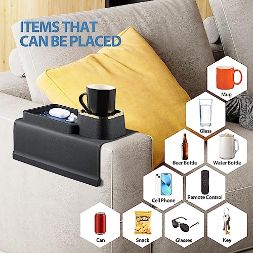 Cinnani Sofatablett, Couch Getränkehalter & Sofa Tablett Silikon,Sofatablett Rutschfest,Sofatablett mit Getränkehalter,Rutschfeste Basis Getränkehalter Couch Armlehne(Schwarz)