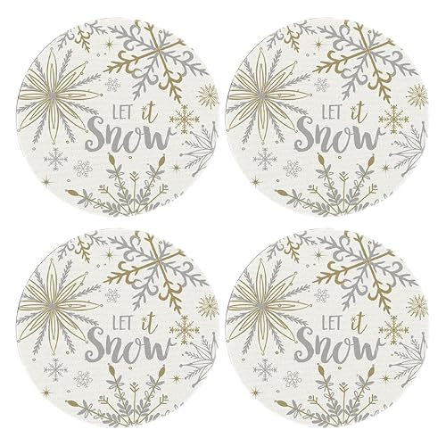 Manteles individuales navidad, set de 4 piezas, diseño de copos de nieve blancos, 38x38 cm, perfectos para mesas navideñas, duraderos y fáciles de limpiar