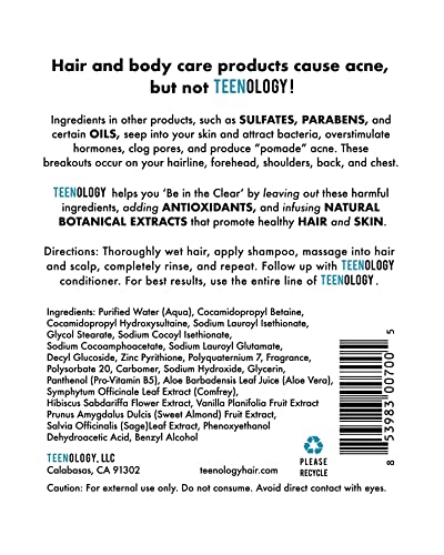 Teenology Shampoo For Teens - Avoid Forehead And Body Acne - No Sulfates Or Parabens, Noncomedogenic, Natural Botanical Extracts, 16 Oz. (Vanilla Almond) #TOP1