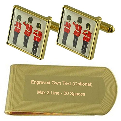 Set de regalo de gemelos del Ejército Real y pasabilletes dorado grabado para hombres