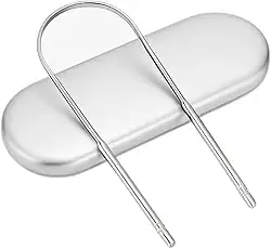 Kit Raspador Limpador De Língua Com Estojo Inox STX (Prata)