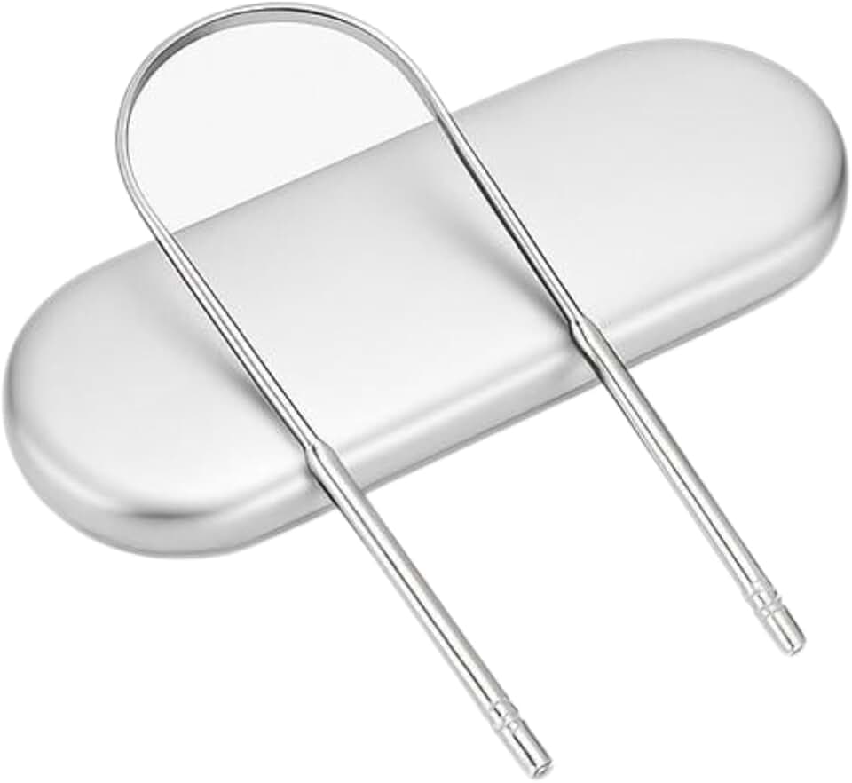 Kit Raspador Limpador De Língua Com Estojo Inox STX (Prata)