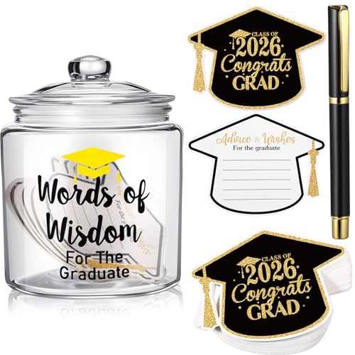 Mimorou 52 Pcs 2026 Graduation Gifts Memory Jar Advice Cards Graduate Party Favors Words of Wisdom Glass Bottle Guest Book Cards with Black Pen Senior School College Graduates Gifts Party Decorations