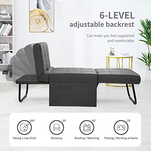 Image of BIGSYY Sofa Bed, Set of 4 in 1 Multi-Function Folding Ottoman Breathable Linen Couch Bed with Adjustable Backrest Modern Convertible Chair for Living Room Apartment Office, Dark Grey