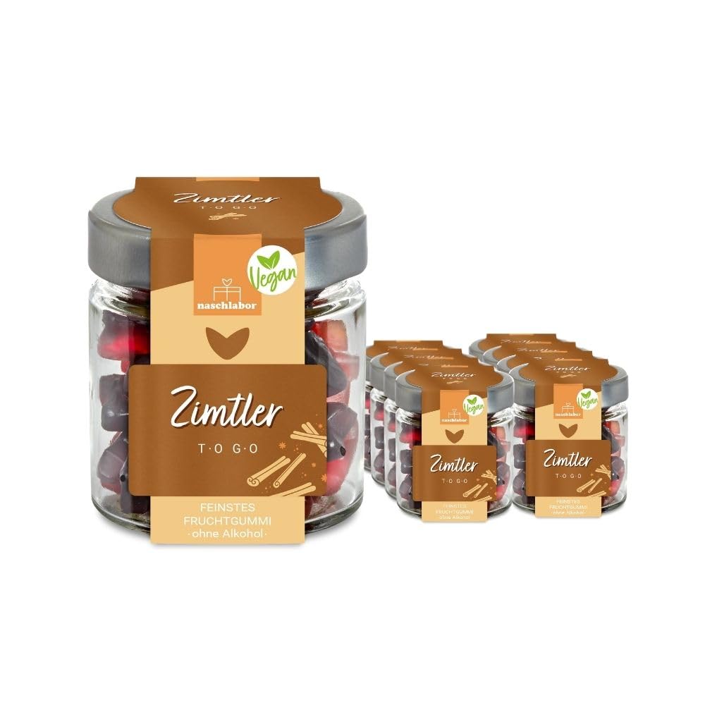 Vegane Zimt Gummibärchen 120g | Alkoholfreie u. hochwertige Weihnachts-Fruchtgummi | Zimtler To Go vegan | süßes, veganes Feinkost-Geschenk zu Weihnachten | Vegane Fruchtgummis in Geschenkglas