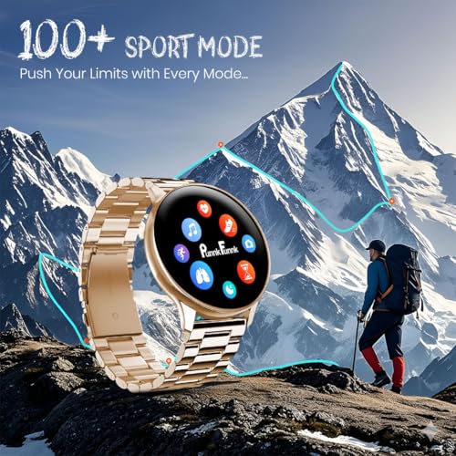 Image of PunnkFunnk Active 2 Smartwatch, 1.39 inch HD Round Display, Bluetooth Calling, Heart Rate & SPO₂, 100+ Sports Modes, IP67, Long Battery Life for Men & Women (Metal Gold)