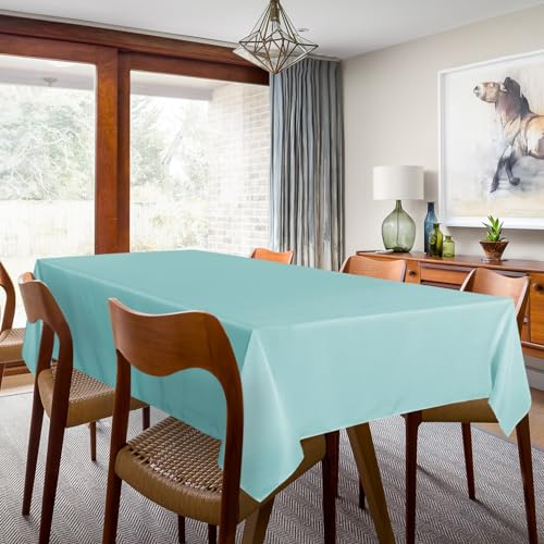 Image of sancua 2 Pack Turquoise Tablecloth 60 x 102 Inch, Rectangle Table Cloth for 6 Feet Tables - Stain and Wrinkle Resistant Washable Polyester Table Cover for Dining Tables, Buffet Parties and Camping