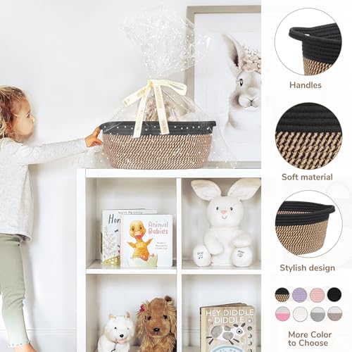 Image of CHICVITA Small Wicker Basket with Bags & Ribbon for Gifts, Black & Jute