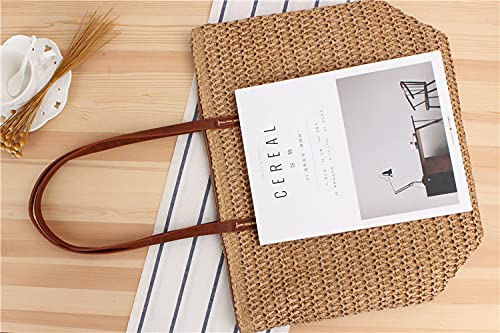 Image of Naimo Women Straw Beach Shoulder Bag Woven Tote Handbag Large Handmade Weaving Summer Casual Hobo Bag