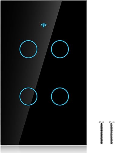 Control remoto, interruptor de panel de vidrio de un solo círculo interruptor de luz funciona con vida inteligente, para 4 vías CA 95250 V (negro)