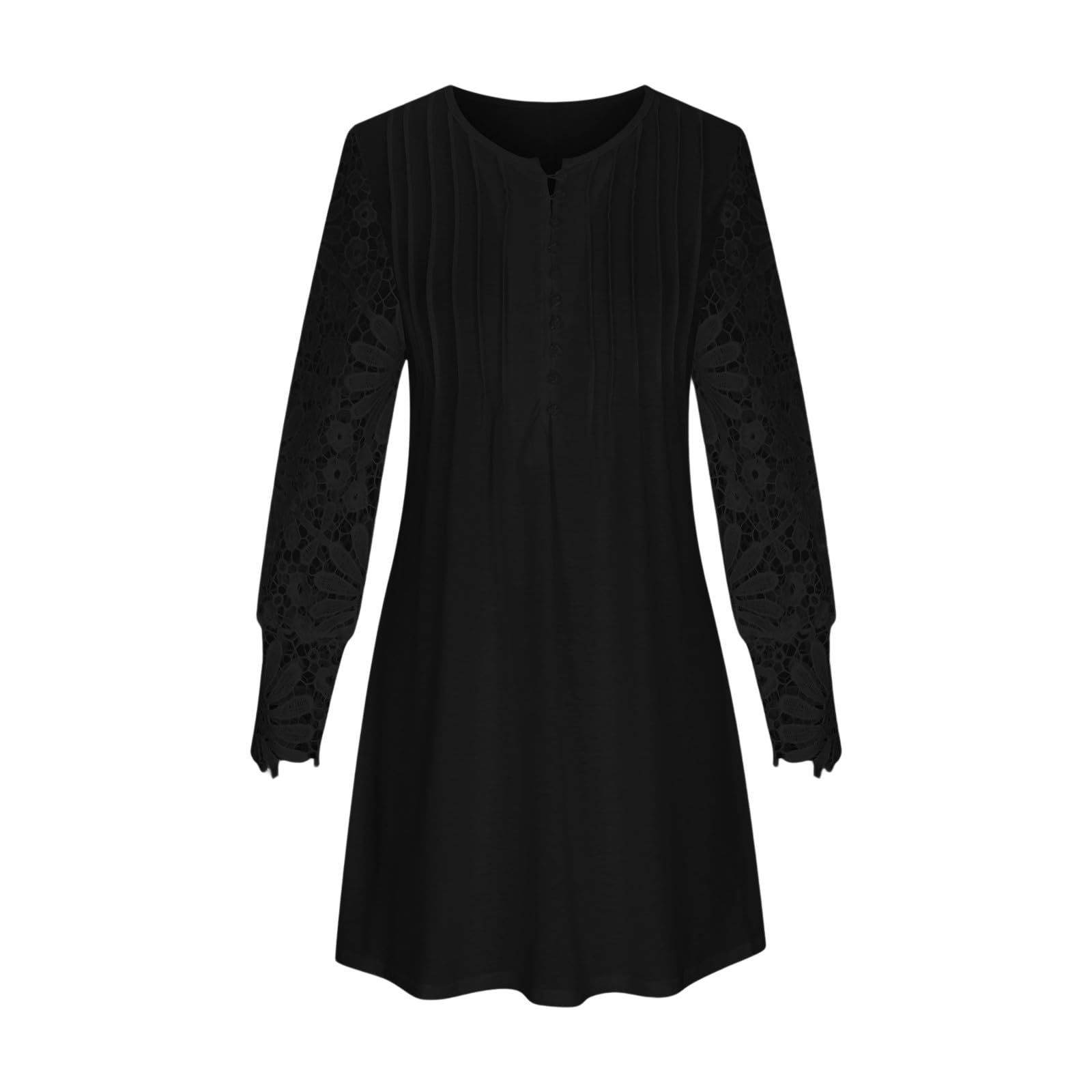 Robe De SoiréE Femme Manches Longues Dentelle Col V avec Boutons Mini Robes Chic Et Elegant Slim Fit Casual Solide Pas Cher Grande Taille pour Princesse De Promo Anniversaire Dress
