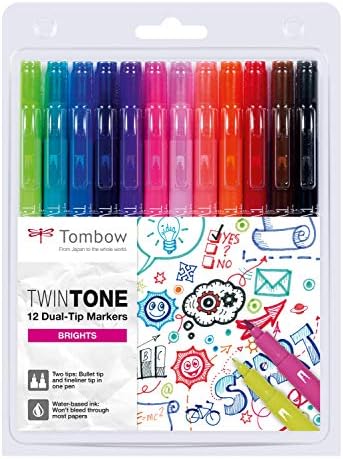 Tombow WS-PK-12P-1 Twin Tone Dual-Tip Marker - Bright Colours (Pack of 12)