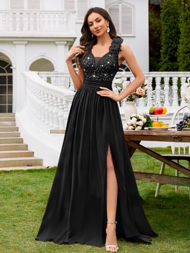 Image of Miusol Women's Vintage V-Neck Sequined Split Formal Evening Maxi Dress