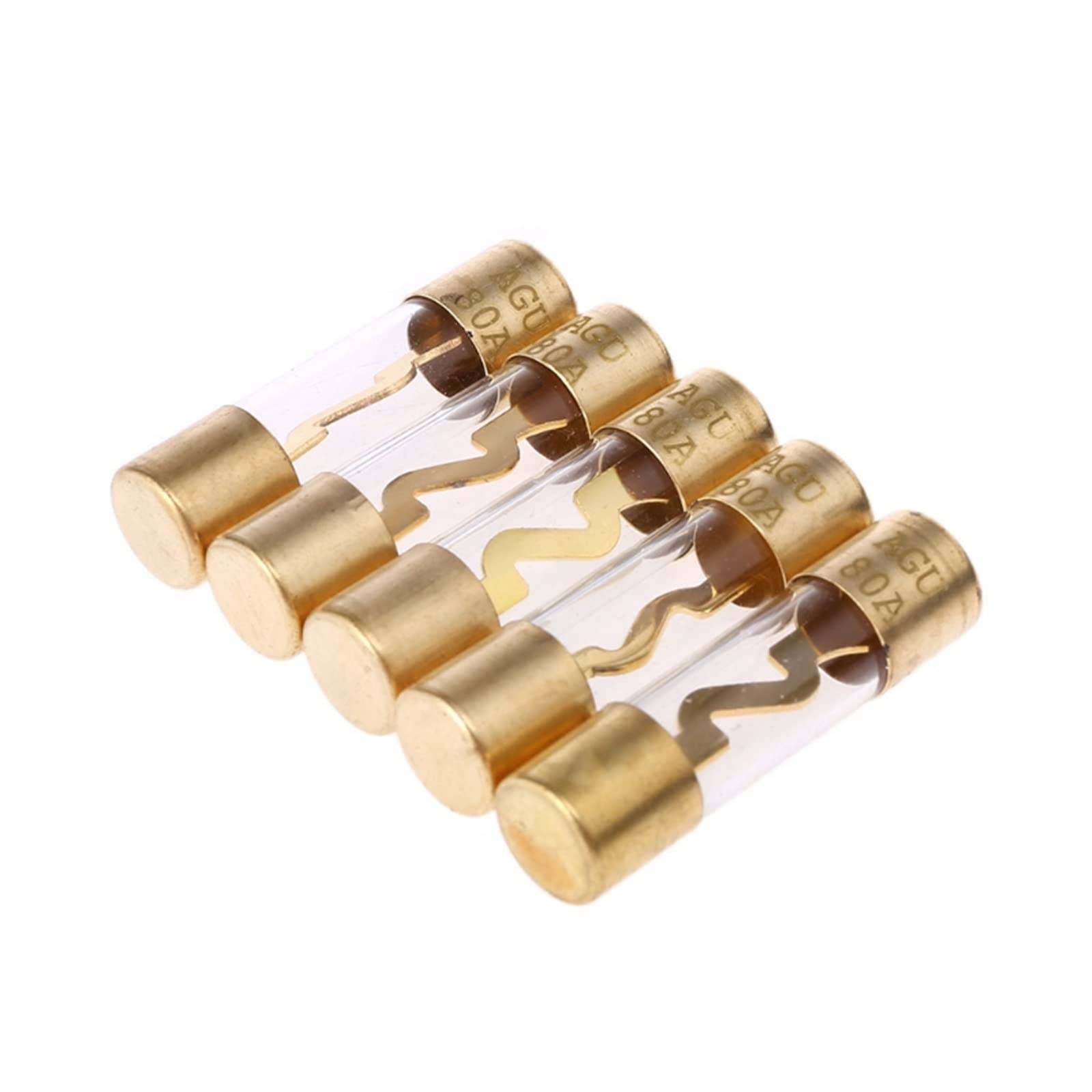 KNIUWMBMH 5Pcs Gold Plated Glass AGU Fuse Fuses Pack Car Audio Amp Amplifier 60/80 /100 AMP(80 Amp)