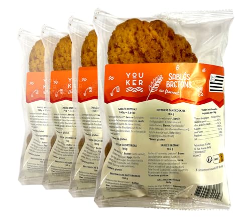 4 paquetes de 160 g de auténticas galletas de mantequilla bretonas («sablés bretons») - hechas en casa con ingredientes locales.