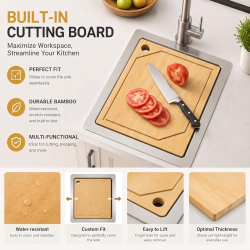 Image of LQS 13 Inch Undermount Bar Sink, Stainless Steel RV Kitchen Sink, 10 inch Depth Small RV Kitchen Sink, 16 Gauage Stainless Steel Material, Workstation Ledge With Cutting Board and Abundant Accessories